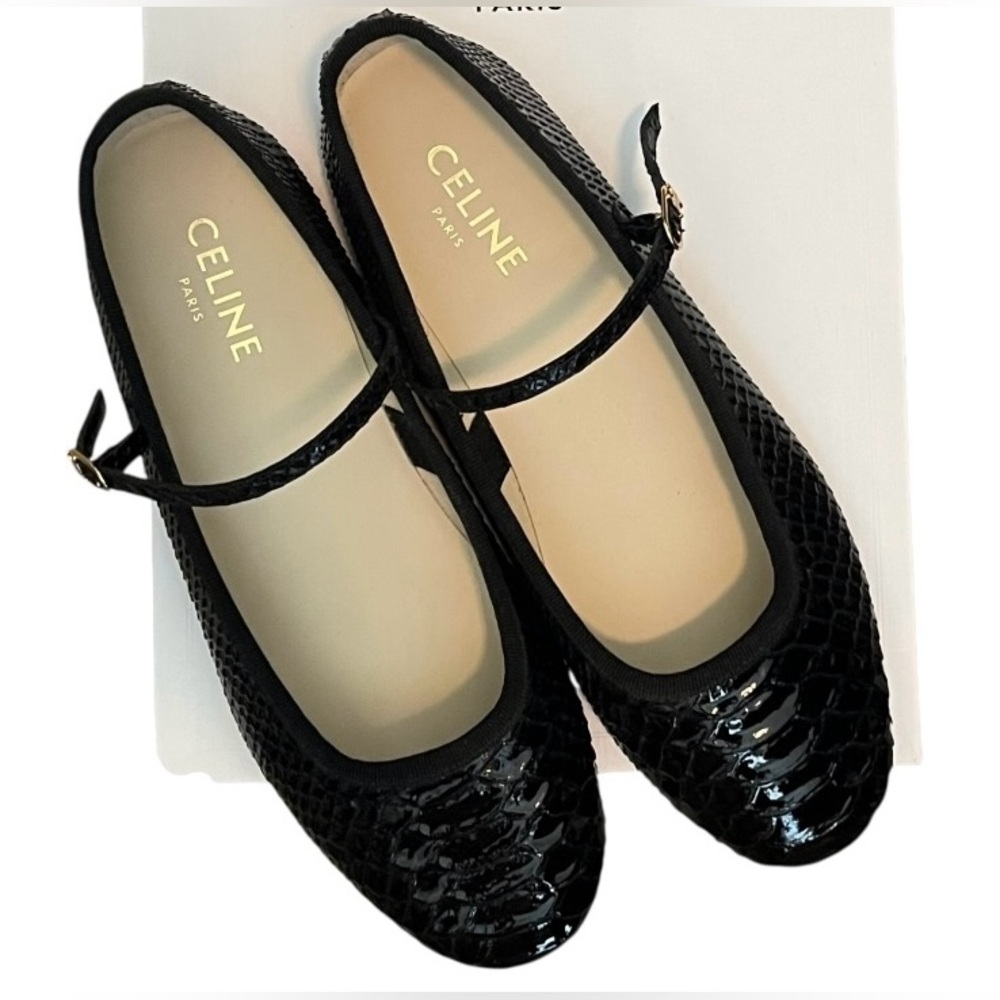 CELINE Les Ballerines Celine Python Stamped Calfskin Mary Jane Size 37 New